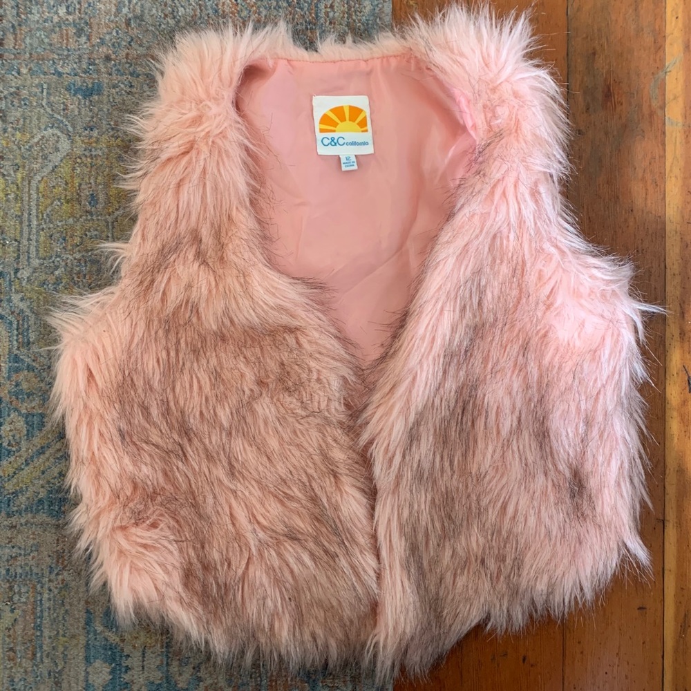 Girls pink faux fur C&C California vest
